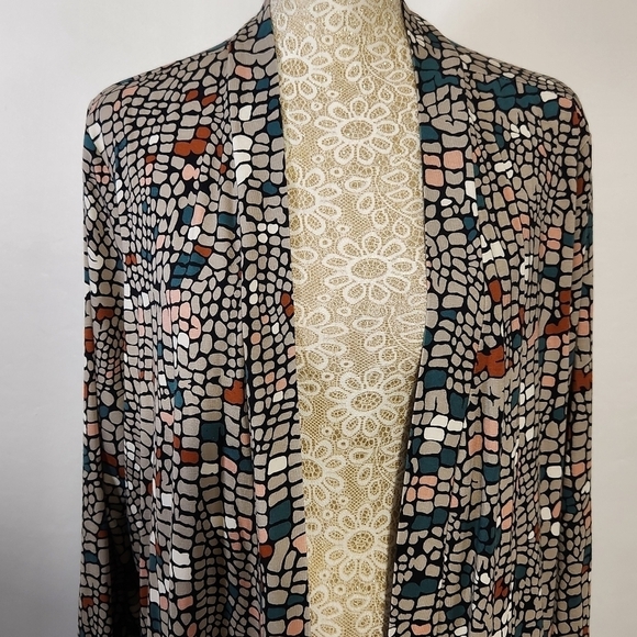 LOGO by Lori Goldstein Women's SZ L Leticia Mosaic Open Front Duster Cardigan - Picture 3 of 16